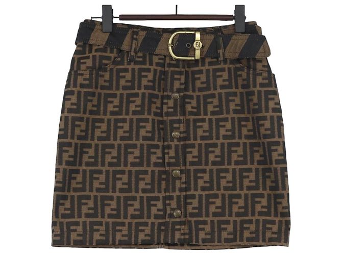 FENDI Zucca Canvas Rock Schwarz Braun Auth YKZ603A
