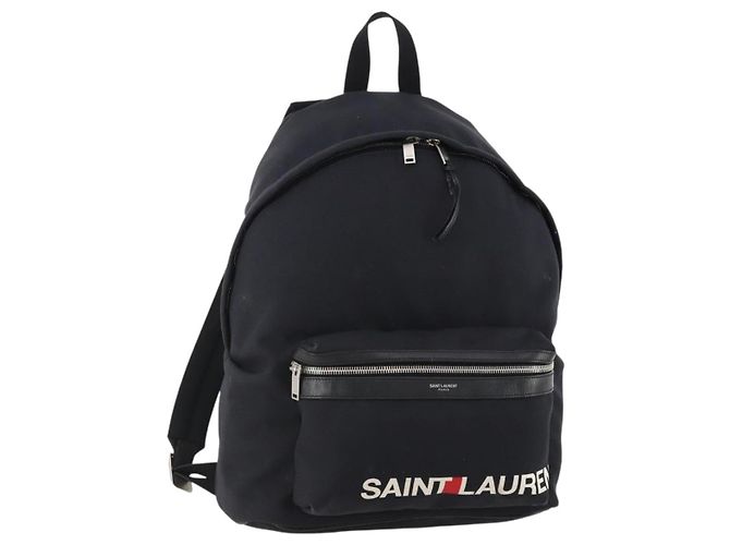 SAINT LAURENT Backpack Canvas Black Silver Auth hk3604 Silvery