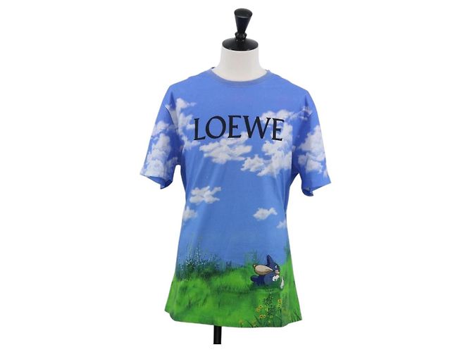 LOEWE LOEWE �~ Studio Ghibli Mi Vecino Totoro Camiseta de Algodón Azul Auth 167192M Azul claro
