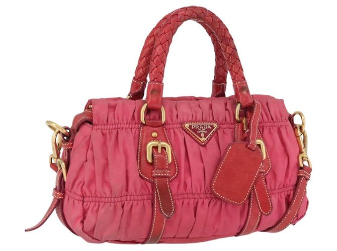 Borsa a Spalla PRADA Nylon Pelle 2 in 1 Rosa Oro Auth mr2258 D'oro