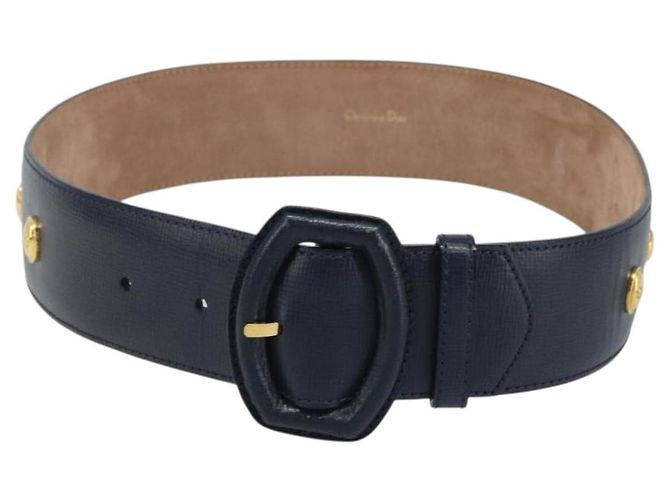 Cinto de couro Christian Dior 29,5"" Marinho Ouro Auth 162585