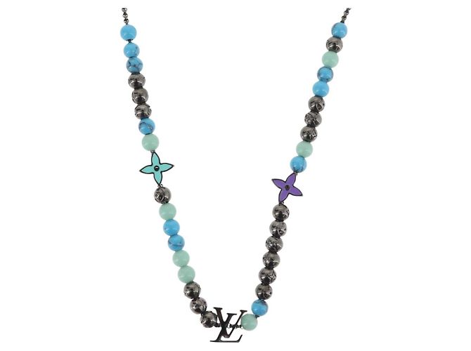 COLLAR LV BEADS LOUIS VUITTON de metal Turquesa Azul M00313 Auth BAZ738M