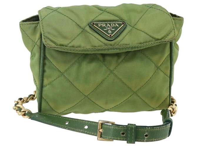 PRADA Borsa a Spalla con Catena Nylon Verde Oro Auth bs34264 D'oro