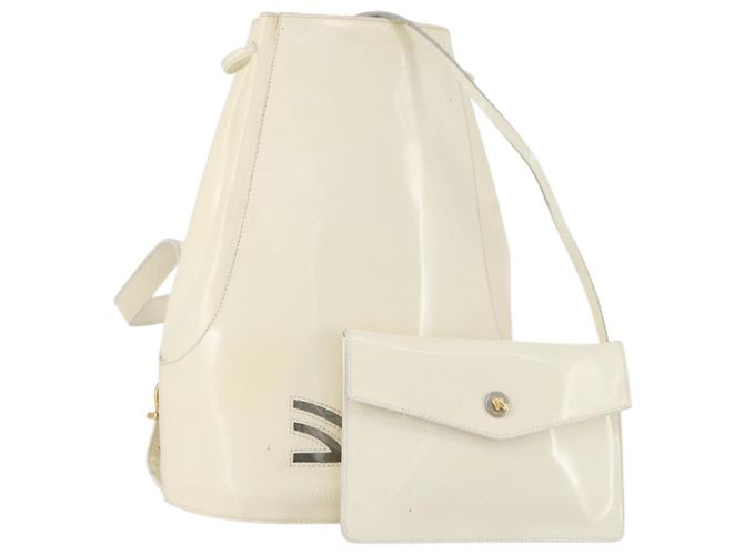 Salvatore Ferragamo Rucksack Lackleder Weiß Gold Auth 173783 Golden