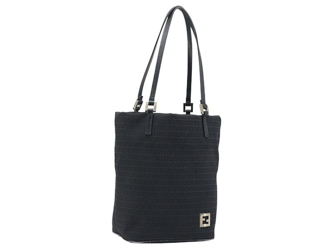 FENDI Zucchino Canvas Tote Bag Schwarz Silber Auth mr2209