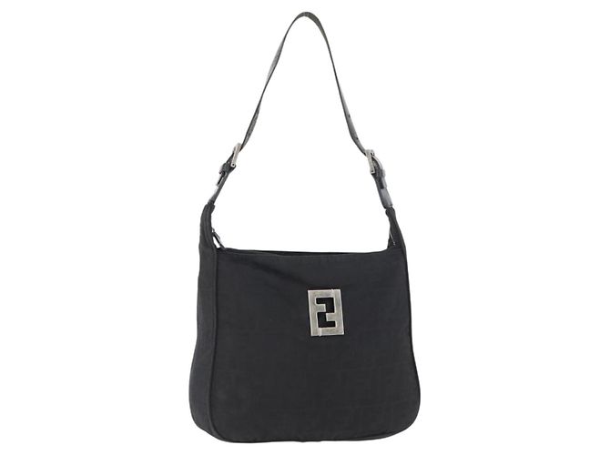 Borsa a Spalla FENDI in Tela Zucca Nera e Oro Auth 174614 Nero D'oro