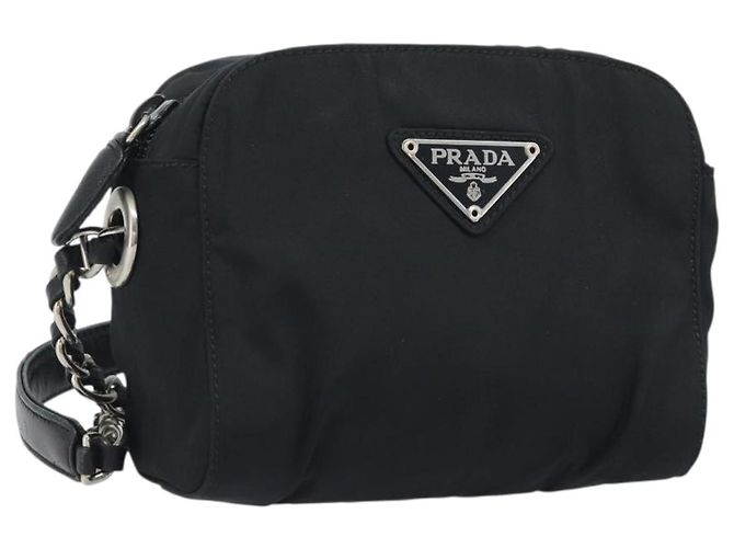 Bolso de cadena Prada de nylon negro y dorado Auth SW2325A