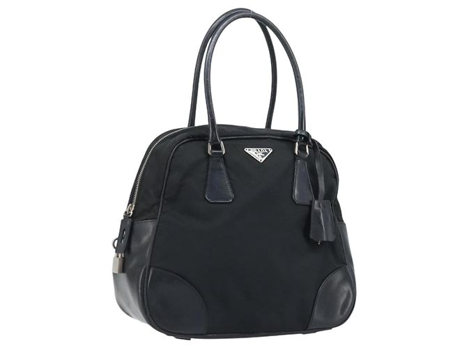 PRADA Borsa a mano in nylon nero argento Auth BAZ141A