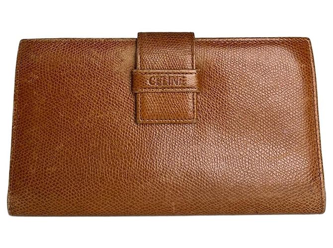 Céline Vintage Celine Paris Snake Emblossed Long Leather wallet Brown