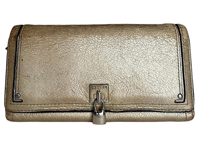 Céline Vintage Celine Paris Leder Langbörse Gold Golden