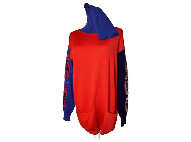 Vintage Gianni Versace Rollkragenpullover M Rot Blau Schwarz Mehrfarben