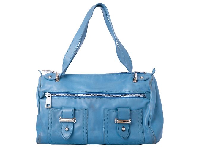 Bolsa Boston de couro com fivela dupla e bolsos Marc Jacobs Azul