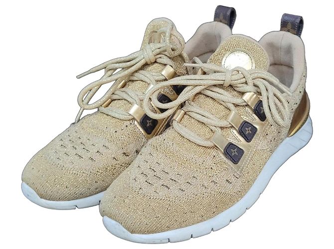 Louis Vuitton Gold Knit Fabric Leather Aftergame Sneakers Sz.40 Pre-Owned