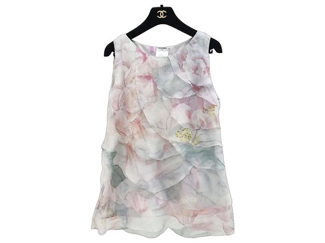 Chanel Multicolor Floral Print Ruffle Silk Blouse Sz.40 Pre-Owned