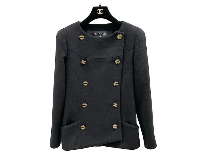CHANEL 19A Black Wool Jacket Blazer  Sz.38 Pre-Owned