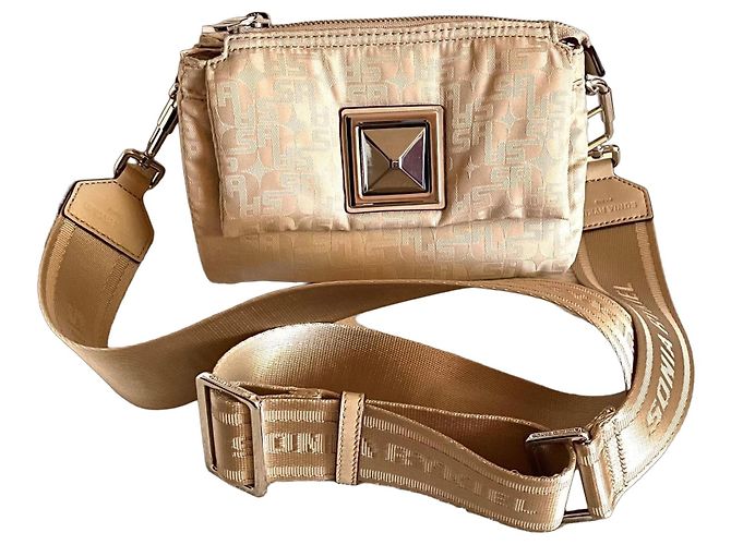 Bolsa Sonia Rykiel Boyfriend Bege de Couro e Tecido