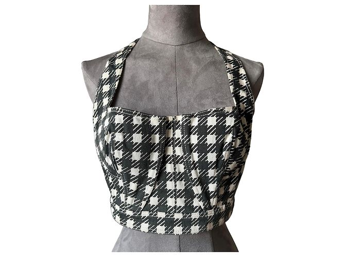 Top Bustier Alaïa Hahnentrittmuster Schwarz Weiß