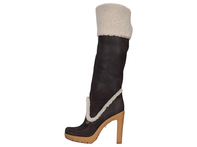 Dior Polaire Chocolate Suede Shearling Boots - Size 40 pre-owned