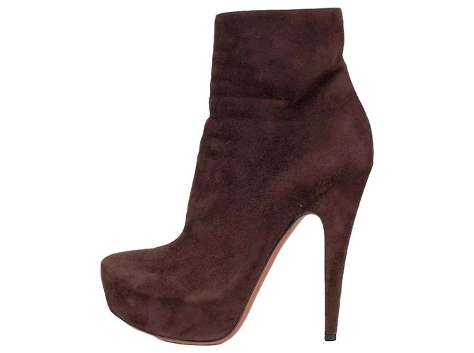 Alaïa Dark Brown Suede Ankle Boots - Size 39 Pre-owned