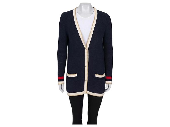 Gucci gerade blaue bestickte Strickjacke - Größe S Gebraucht