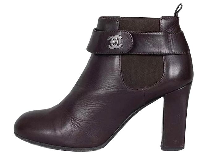 Chanel Brown Leather Ankle Boots, Silver Logo, Size 38 pre-owned