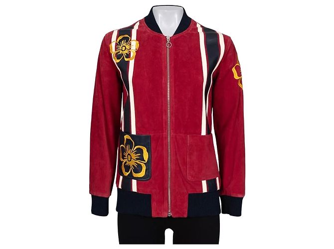 Autre Marque Valentino Spa Red Leather Embroidered Jacket - IT40 / US S pre-owned