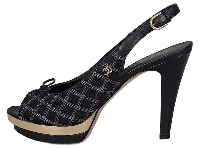 Chanel Black Textile Slingbacks Size 39.5 pre-owned
