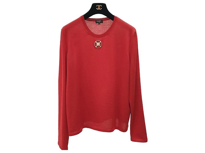 Chanel roter Kaschmir-Pullover Größe 48 gebraucht 
