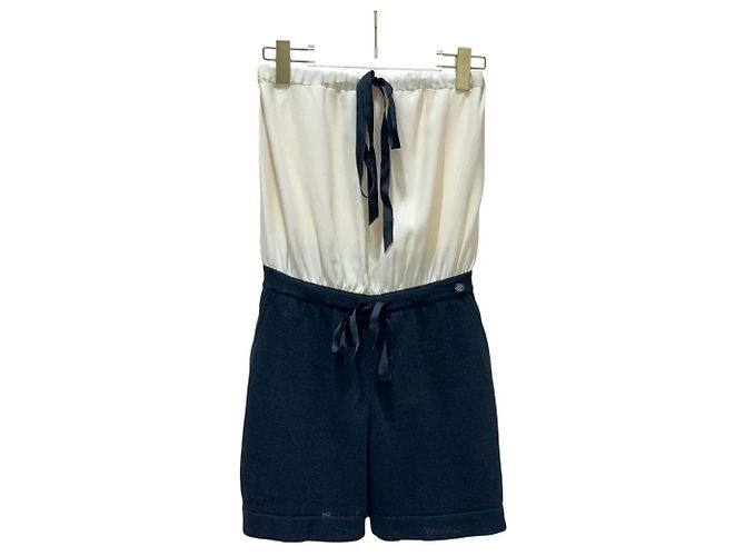 Timeless CHANEL Creme & Schwarzer Signature Playsuit Mini Jumpsuit Größe 38 gebraucht