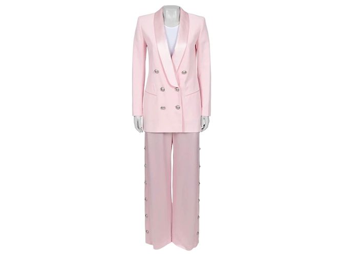 Blazer e Calças de Viscose Rosa Balmain Tamanho 36 Usado