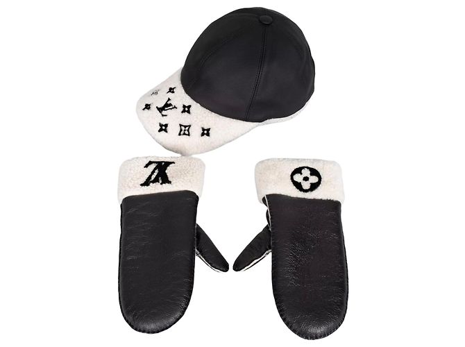 Louis Vuitton Lammfell Mütze und Handschuh Set - Größe M Gebraucht