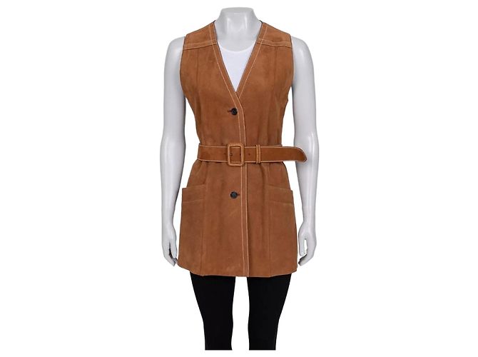 Prada brauner Lammleder langer Weste mit Gürtel - IT40 / S gebraucht