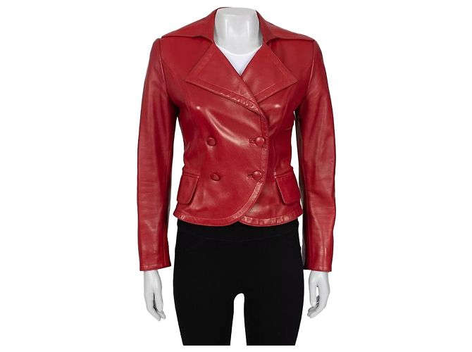 Hermès Red Double-Breasted Leather Jacket - Size S pre-owned