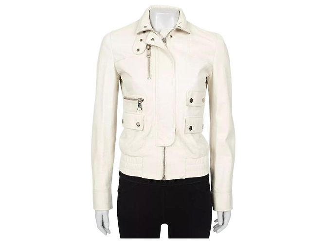 Dolce & Gabbana White Leather Jacket IT 40 / S Pre-owned