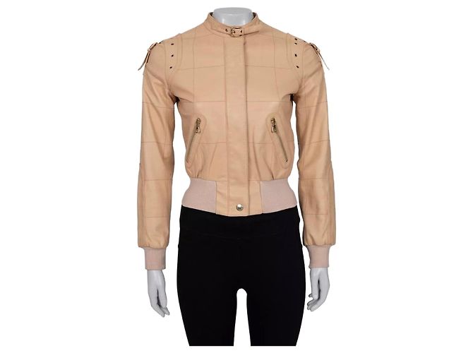 Beige Lederjacke von Dolce & Gabbana - Größe XS (IT38) Vorbesitz