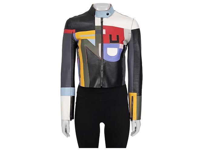 Fendi Multicolor Leather Cropped Jacket - Size 40 Pre-owned