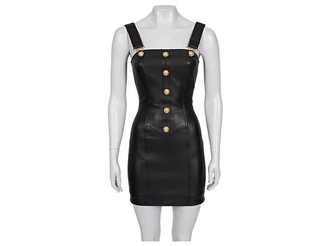 Schwarzes Mini-Kleid aus Lammleder Balmain Größe 34/ XS Gebraucht