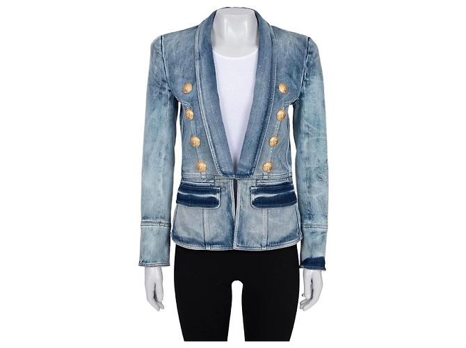 Balmain Doppelreiher aus blauer Denimjacke - Größe 38 gebraucht