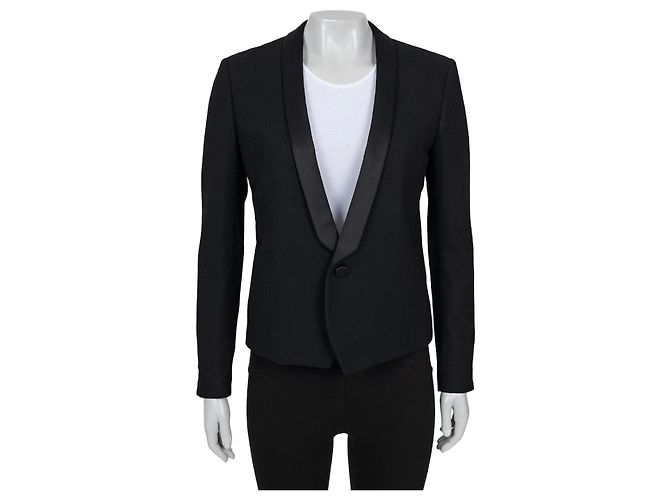 Saint Laurent Black Wool Jacket with Satin Lapels Sz.40/ L Pre-owned