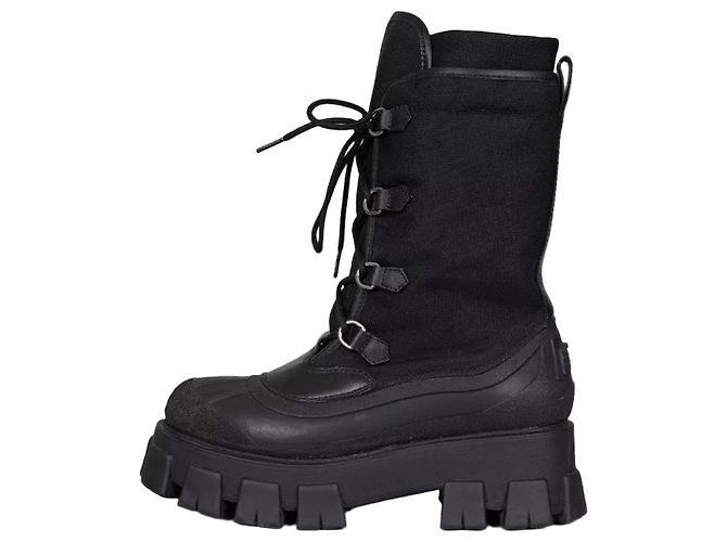 Prada Black Lace-Up Boots Size 39.5 Pre-owned