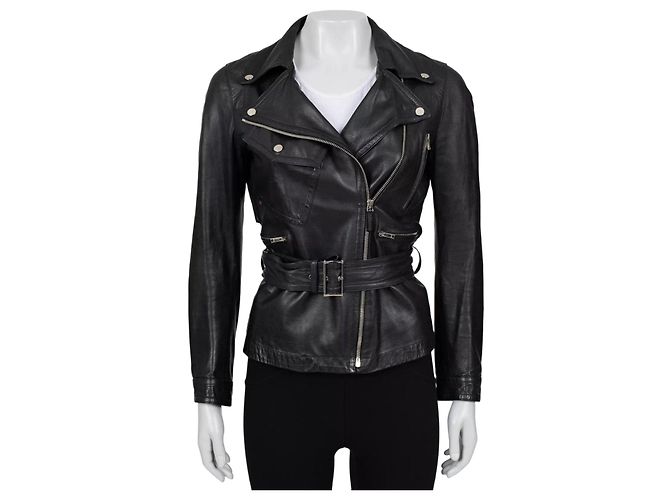 Schwarze Lederjacke mit Gürtel von Gucci - Größe IT40 / S Gebraucht