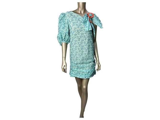 Autre Marque Mini-Kleid mit Türkisem Schleifen-Dekor Nadya Dzyak Größe 38 Gebraucht