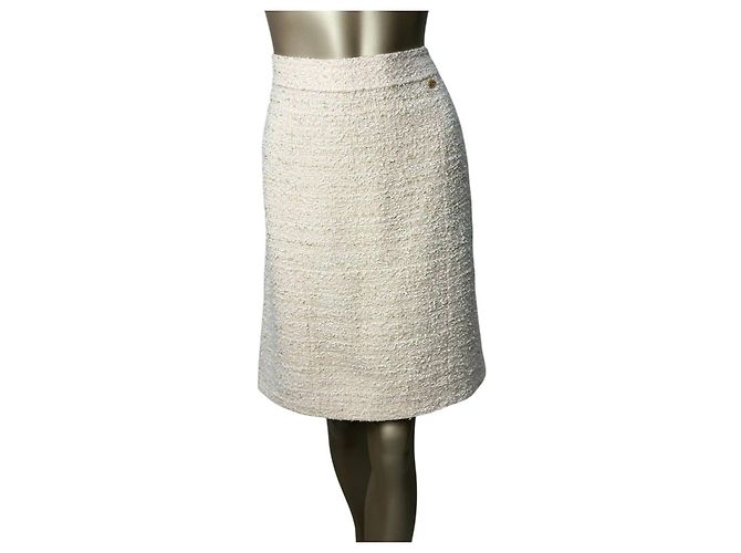 Timeless Chanel Weiße Tweed-Rock Größe 44 Gebraucht
