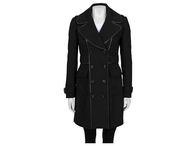 Burberry Black Double-Breasted Wool Blend Coat - UK8/S Pre-owned