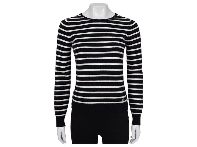 Timeless Chanel gestreifter Kurzflor-Strickpullover - Größe S gebraucht