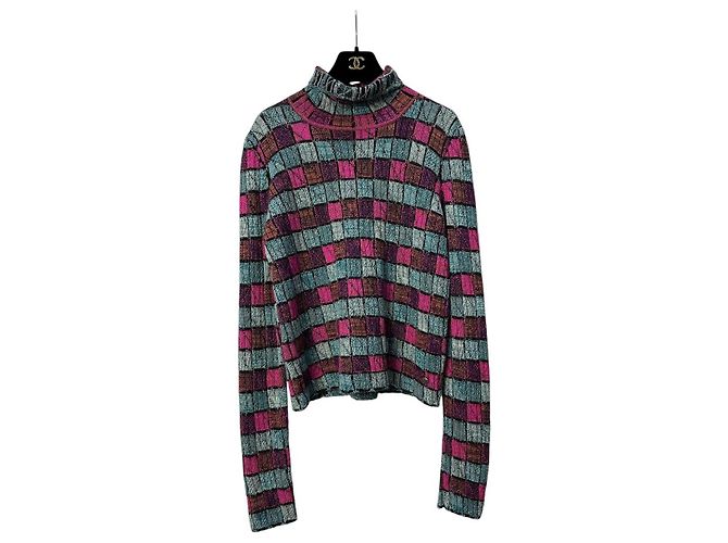 Chanel 2018 Paris-Hamburg Blauer gestreifter Rollkragenpullover Größe 38 Gebraucht