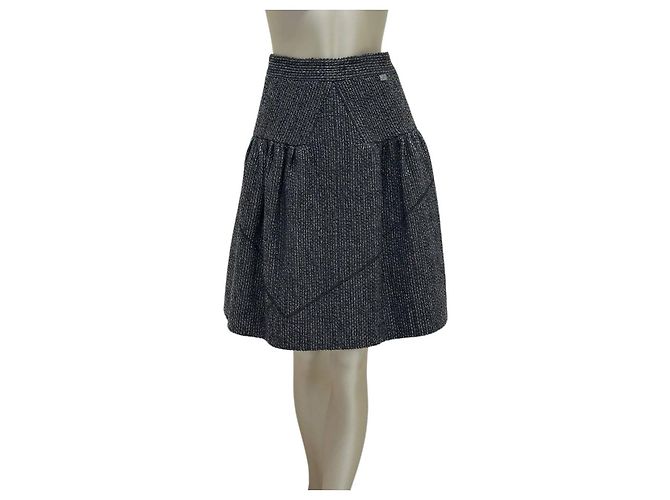 Timeless CHANEL 2014 Schwarzer Tweed Midikilt - Größe 36FR Gebraucht
