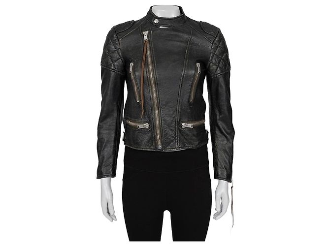 Schwarze Leder-Bikerjacke von Saint Laurent Größe 36/S Gebraucht