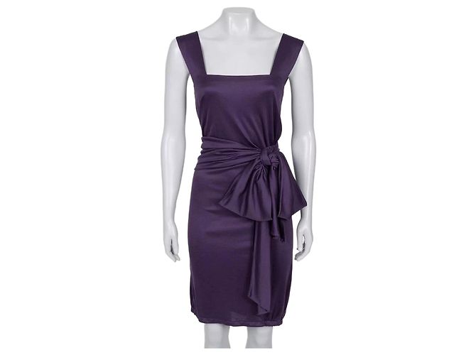 Saint Laurent violettes 100% Seidenkleid mit Gürtel - Größe S Gebraucht