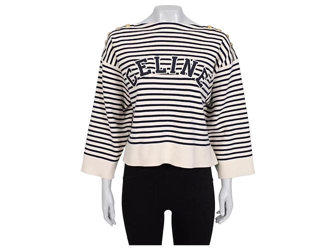 Céline Celine Gestreifter Oversize-Strickpullover Größe M Gebraucht 